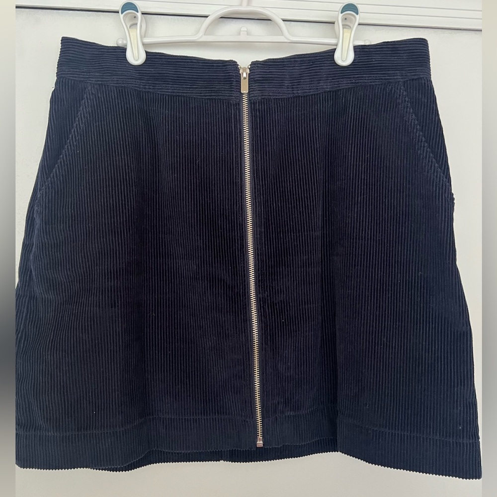 Navy Corduroy Mini Skirt with Zipper Front